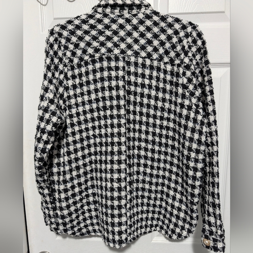 HYFVE Houndstooth Tweed Shacket Pearl Buttons Black White M NWT - Picture 12 of 12